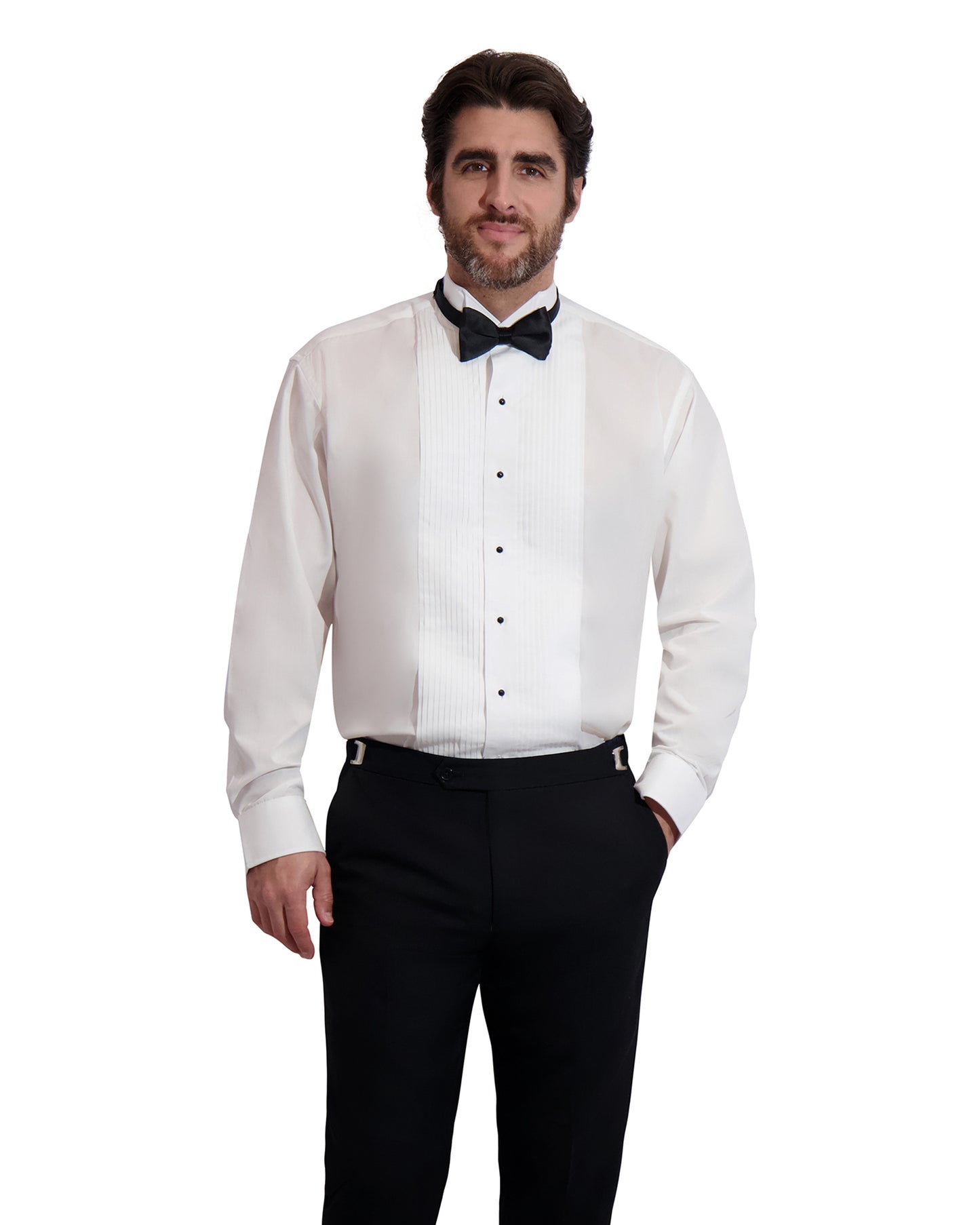 Pleated Shirt w/ Wingtip Collar - WHITE