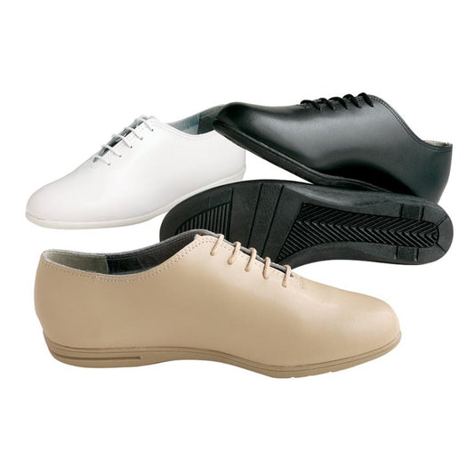 Dinkles Stinger color guard shoe in black (or white or nude) with split‑sole design, mesh and synthetic upper, lace‑up closure, padded collar, and low-profile dance sole