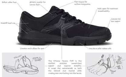 Rear view of Crossover shoe highlighting molded heel counter, padded collar, and stitched back seam for stability and durability.