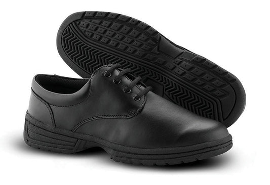MTX marching shoes in black and white, showcasing reinforced toe box, moisture-wicking lining, and rugged X‑TremeTrak sole for optimal grip on wet or dry surfaces.