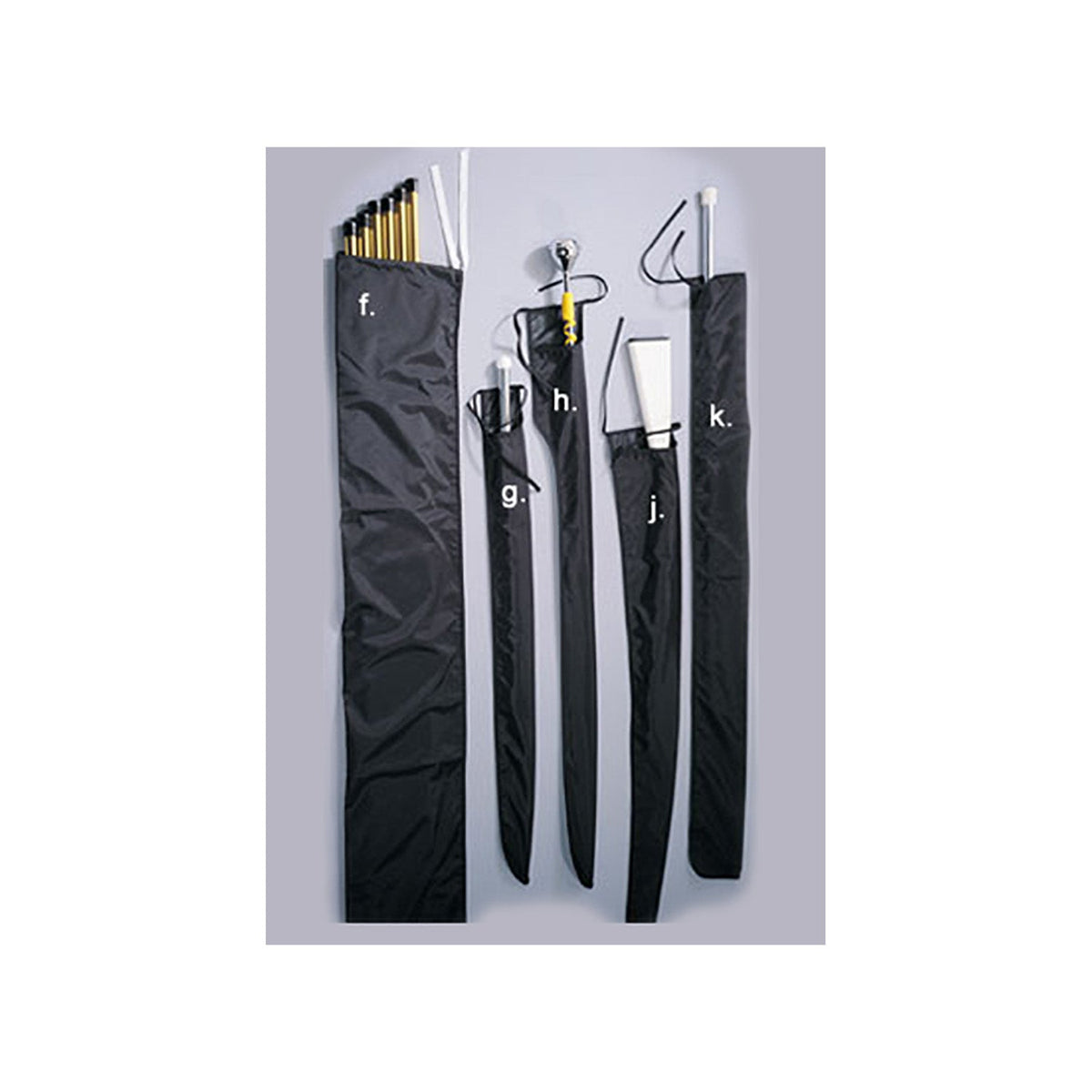 StylePlus nylon mace case in black 430‑denier coated fabric, full-length zipper, reinforced padded ends, adjustable shoulder strap, and sturdy zippered accessory pocket—designed to carry and protect a marching mace