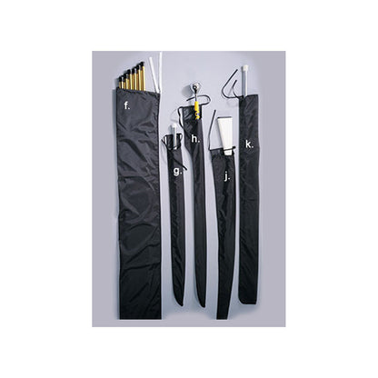 StylePlus nylon mace case in black 430‑denier coated fabric, full-length zipper, reinforced padded ends, adjustable shoulder strap, and sturdy zippered accessory pocket—designed to carry and protect a marching mace