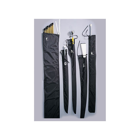 StylePlus nylon mace case in black 430‑denier coated fabric, full-length zipper, reinforced padded ends, adjustable shoulder strap, and sturdy zippered accessory pocket—designed to carry and protect a marching mace