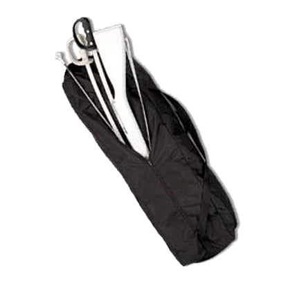 Black StylePlus equipment bag made of durable nylon with reinforced handles and a detachable padded shoulder strap; features full-length U-shaped zipper top opening and sturdy rectangular base—designed for carrying band gear, percussion mallets, or coach accessories