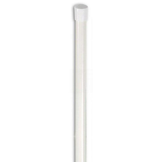 Close-up of a single white fiberglass pole with a smooth black rubber end cap—showing capped ends that protect fabric and secure fit for flag mounting