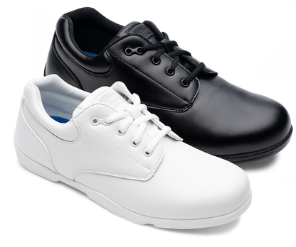 Same silhouette —
everything else, just hits different.
Our flagship Super Drillmasters marching band shoe, remolded and upgraded with all-new components from top to bottom for improved fit, feel, and function.

The essentials stayed: rolled heel, flex channel, split sole, Achilles notch. Wearability and durability are a whole new game.

We slashed the weight while boosting flex and grip with a new low-profile thermal rubber outsole. Then we amped the shock absorption and rebound with high-density memory fo
