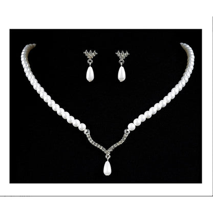 Pearl Teardrop Necklace with Matching Drop Earrings Set