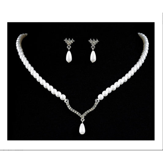 Pearl Teardrop Necklace with Matching Drop Earrings Set