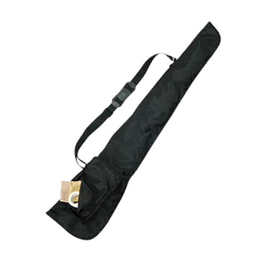 Black StylePlus padded rifle & sabre bag, approximately 40″ long, made of 430‑denier nylon with fused foam padding, featuring an angled front zip pouch, adjustable shoulder strap, and two top grab handles—designed to carry one rifle or Vivace premium rifle‑sabre bag in heavy-duty 1680‑denier nylon, 43″ long with reinforced ends, clear ID window, padded shoulder strap and grab handles—ideal for protecting single rifle or saber.