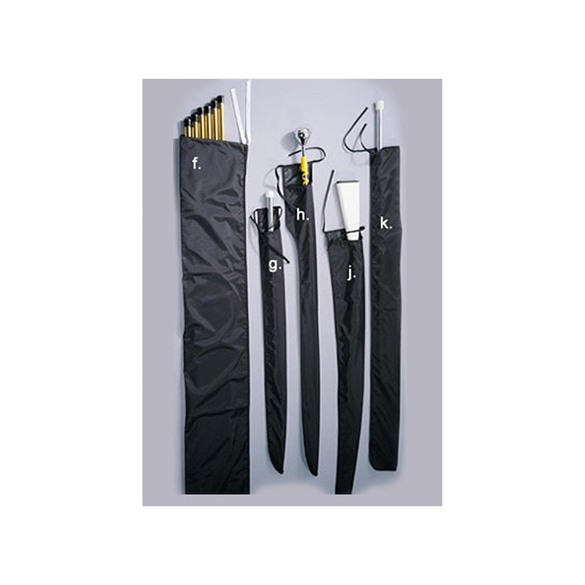 StylePlus nylon mace case in black 430‑denier coated fabric, full-length zipper, reinforced padded ends, adjustable shoulder strap, and sturdy zippered accessory pocket—designed to carry and protect a marching mace